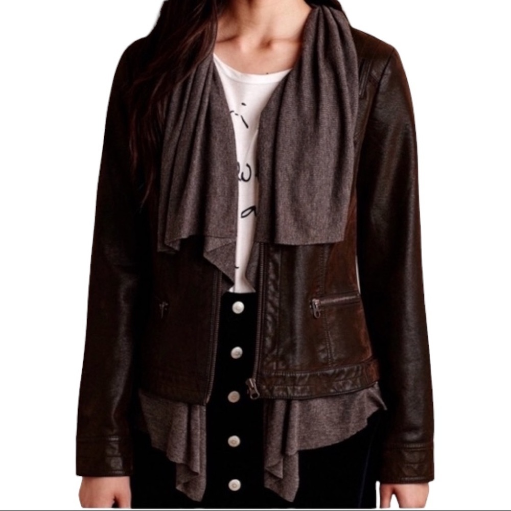 Anthropologie Hei Hei Vegan Leather Layered Moto Jacket Small Boho